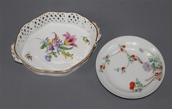 A Chinese famille rose saucer and a Nymphenburg basket